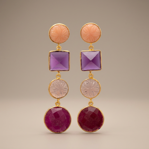 Nouvelle Arrivée Boucles d'Oreilles Pendantes Fleur Bohème en Laiton Plaqué Or 14K 18K 24K avec Onyx et Sertissage Griffe de Haute Qualité pour Cadeau - Product Image 2