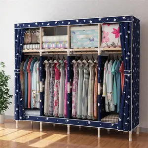 Solid Wooden Cloth Cabinet Wardrobe Fully Assembled Mobile Wardrobe Closet Foldable Fabric Cupboard Kids Canvas Portable Closet