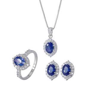 High-End Imitation Jewelry Sets Wholesale for Wedding & Party Platinum Plated Blue Treasure <b>Stud</b> <b>Earrings</b> - Product Image 5
