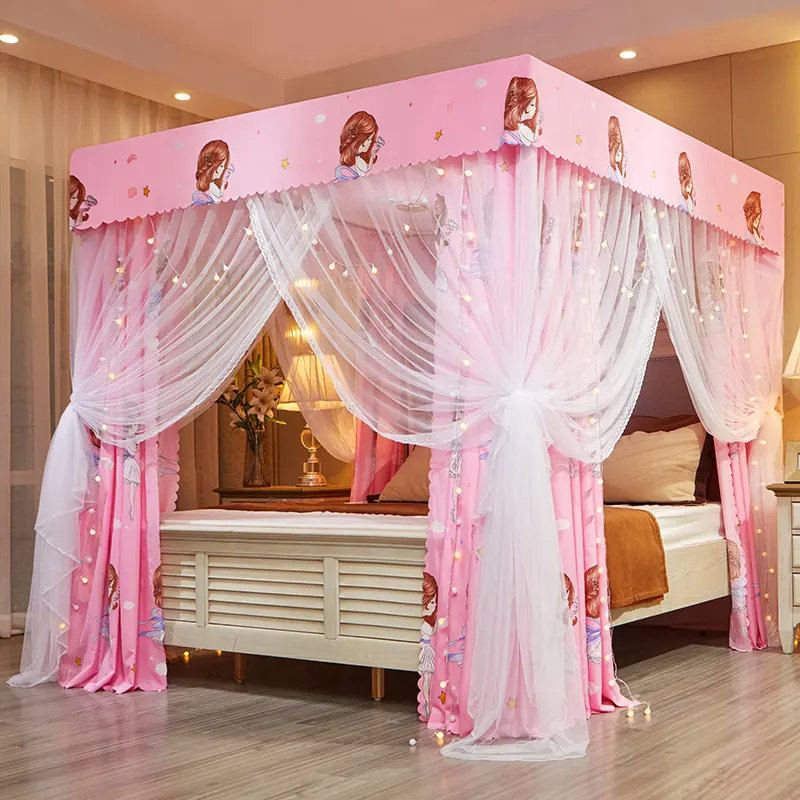 Novo design de luxo meninas laço princesa grande espaço queen cama quadrado mosquito rede para a cama