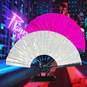 Éventail à main pliable pour festival de paillettes Clack Holographic Rave Hand Large Craft Iridescent Fan for Party Outfit Accessories - Product Image 3