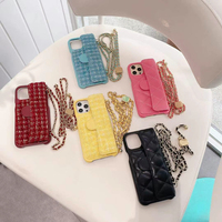 Portefeuille à rabat de luxe pour cartes, en cuir PU, avec chaîne, pour iPhone