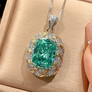 Fashion Eco-friendly Copper Gold Plated 12*16mm Green Zircon Pendant Ring Jewelry for Women High Quality Set for Elegance - Product Image 4