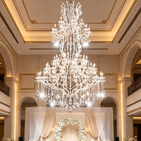 Lustre en cristal transparent multi-niveaux de grande taille, style européen, lampe suspendue artistique pour grande salle de mariage, décoration de plafond haut