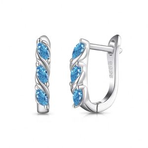 Dylam Stylish 925 Sterling <b>Silver</b> Rhodium Plated Twisted Blue Diamond Marquise Sapphire 5A Cubic Zirconia Jewelry <b>Hoop</b> Earrings - Product Image 1