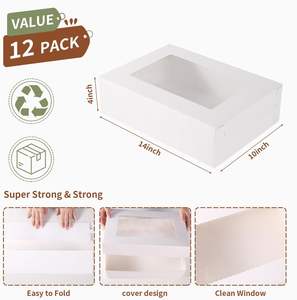 Boîte de cadeau alimentaire en papier carte blanche personnalisée de qualité alimentaire pour boulangerie, tarte, bonbons, biscuits, cupcake, boulangerie, emballage alimentaire avec grande fenêtre - Product Image 2