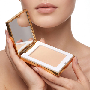 Boîte à maquillage compacte de luxe personnalisée avec cadre en métal doré et miroir intégré, boîte à maquillage rectangulaire portable - Product Image 4