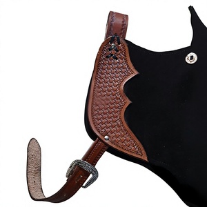 Premium Custom Black Suede Cowhide Leather Rodeo Chaps with Hand-Tooled Brown Yoke, Silver Conchos, and Matching Fringe - Product Image 2