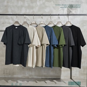 Camiseta Lisa para Hombre, 310 g/m², Camiseta Gruesa con Bolsillo, Estilo Vintage Lavado, al por Mayor, Personalizada, 100% Algodón, Verano, Lisa - Product Image 2