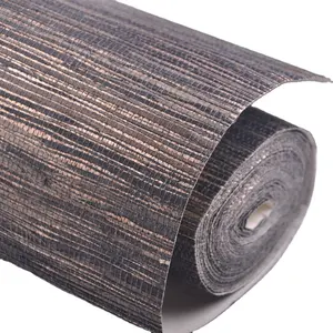 Mywind 2024 New Design Natural Brown Raw Help Plant Metal Bottom Grasscloth Wallpaper For Home Decoration Wallcovering