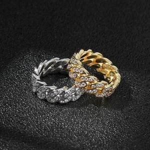 Anillos Cubanos de Latón Chapado en Oro de 18K para Hombre, con Zirconia de 8mm en Una Sola Hilera, Estilo Geométrico Moderno, Regalo para Fiesta o Aniversario - Estilo Hip-Hop Popular - Product Image 4