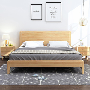Nordic 1.8m Double <b>Bed</b> 1.5m Single Solid Wood Simple Modern Style for Home Hotel Homestay Soft Frame Bedroom SH-809# Home Furnit - Product Image 3