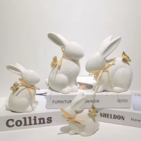 Décoration Lapin Mignon Blanc en Céramique Printemps Pâques