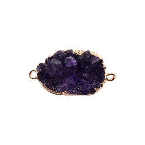 2024 Wholesale Women's Natural Amethyst Double-Hole <strong>Charm</strong> Pendant Necklace European American Exaggerated Oval <strong>Tooth</strong> Stone - Product Image 5
