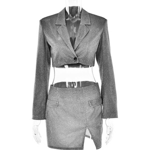 Conjunto de Dos Piezas Brillante para Mujer, Color Sólido, Poliéster Satinado, Botones, Ropa Casual - Product Image 5