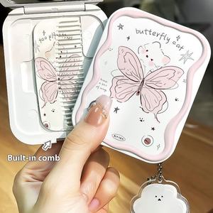Sisir cermin kecil kupu-kupu lucu, sisir cermin lipat portabel 2 dalam 1 cermin rias wanita - Product Image 2