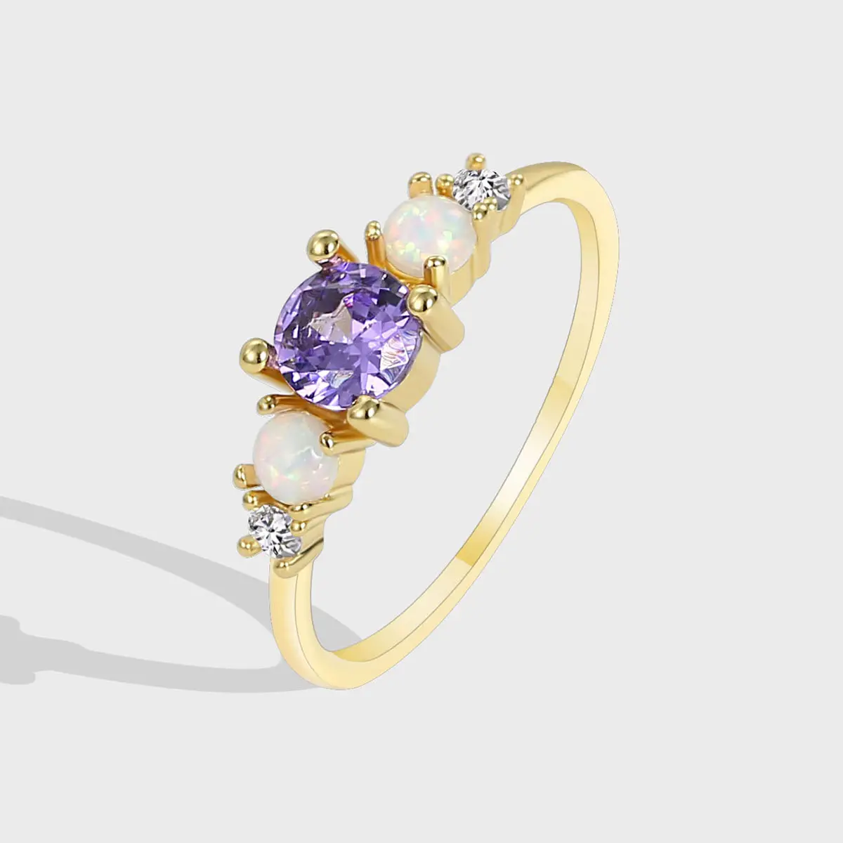 Wholesale 18K Gold Plated Purple Diamond Ring CZ Diamonds Rings Natural Opal Rings