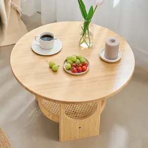 Special Multi-function Bambu Side Table Vattan Tea Table With Big Hole For Cat Play Round Bamboo Tea Table