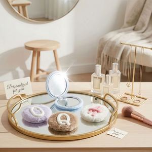 Personalized Plush Pocket <b>Mirror</b>, Custom Compact Makeup <b>Mirror</b> with Soft Furry Cover, Portable Mini <b>Handheld</b> Travel <b>Mirror</b> - Product Image 2
