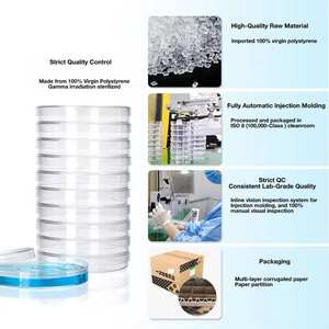 Hidangan Petri plastik sekali pakai, kejelasan tinggi steril 90mm 60mm PS disinfektan untuk penggunaan budaya sel laboratorium - Product Image 3