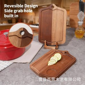 Planche à découper en bois avec rainure pour les jus, rectangulaire, en bois massif, pour servir des steaks - Product Image 2