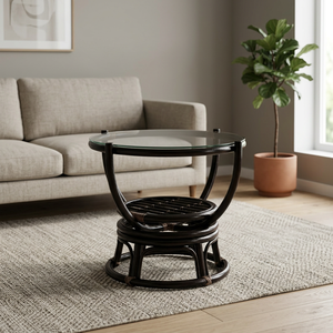 Minimalist Modern Asian Design Rattan <b>Coffee</b> <b>Table</b> Swivel black for Living Room Furniture Home Office or Entry Use - Product Image 2