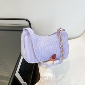 Sac fourre-tout en velours côtelé style littéraire avec fermeture éclair, doublure en cuir véritable, design simple et décontracté pour femme, mini sac à bandoulière de couleur unie - Product Image 5