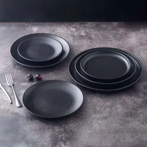 Commercial Luxury Black Hotel Restaurant Ceramic Dinner Plates Steak Plate Show Plate