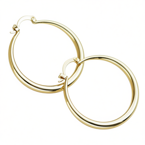 Orecchini a cerchio classici in oro giallo per l'uso quotidiano, gioielli unisex, diametro 30 mm - Product Image 1