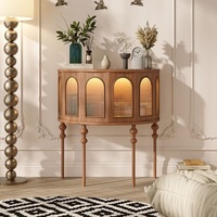 Meuble d'entrée courbé de style rétro français en chêne avec placage en frêne, porte vitrée, console latérale de rangement, meuble de salon pour la maison