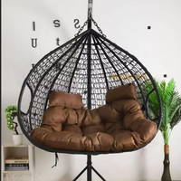 Fauteuil suspendu œuf en rotin tressé avec double structure en aluminium, design moderne, pour balcon et loisirs