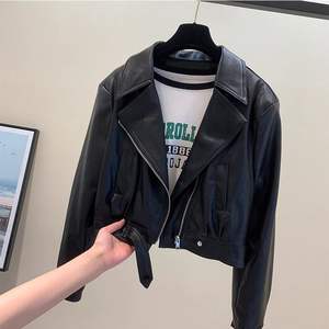 Spring Summer Casual Lightweight Sliming <strong>Women</strong> <strong>Petite</strong> Size Cropped Notched Lapel Short Vegan <strong>Leather</strong> Coat Faux <strong>Leather</strong> <strong>Jacket</strong> - Product Image 4