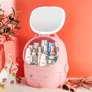 YIKEYOU Large Capacity cosmetic storage box led makeup organizer cosmetic storage box with LED Mirror