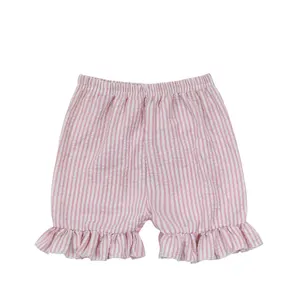 Summer Children Clothes Manufacturer Factory Wholesale Pink with White Stripe Gauze Kid Girl Shorts