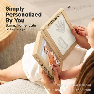Wooden Newborn Hand Foot <b>Print</b> <b>Frame</b> 6x8 Inch Foldable Double Photo <b>Frame</b> For Baby Growth Commemoration - Product Image 3