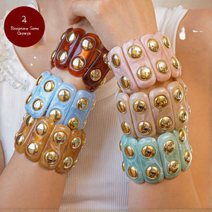 2025 New Arrival Gold Chunky Bracelets Geometric Oval Elastic <b>Acrylic</b> Dyed Fashionable Hand Jewelry for Women Chic Gifts - Product Image 2