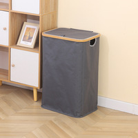 Panier à linge pliable avec couvercle en bambou, panier de rangement pour vêtements sales, poignée, gain de place pour salle de bain, chambre à coucher, dortoir