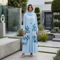 Nouvel ensemble Abaya Maxi Modeste à Ouverture Frontale 2026 pour Femmes Musulmanes avec Imprimé Floral Léger et Infroissable, et Hijab Assorti