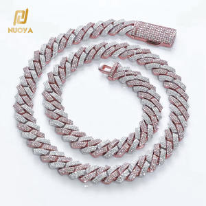 NUOYA 12mm 투톤 힙합 쿠바 목걸이 로즈 골드 도금 체인 3 열 지르콘 프롱 쿠바 체인 목걸이 여성 쥬얼리 - Product Image 2