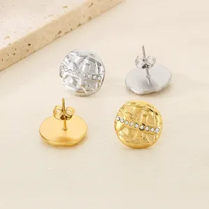 Stainless Steel Personalized Diamond Fold Irregular Pattern Round <b>Earrings</b> <b>Gold</b>-<b>plated</b> <b>Earrings</b> Wholesale - Product Image 1