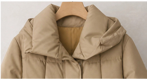 Nouveau manteau en cuir à col haut pour femmes, veste <span class=keywords><strong>longue</strong></span> cintrée à la taille pour le temps froid - Product Image 4