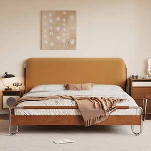<span class=keywords><strong>Lit</strong></span> moderne Bauhaus avec tête <span class=keywords><strong>de</strong></span> <span class=keywords><strong>lit</strong></span> fine, tailles Queen/King/Full, style rétro du milieu du siècle, tissu rembourré, bois <span class=keywords><strong>de</strong></span> chêne massif, pour chambre à coucher - Product Image 2