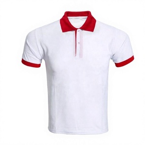 Camisa Blanca 100% Algodón para Hombre, Cuello y Puños Rojos, Manga Corta, Estilo Casual, Tejido de Punto, Corte Regular, Color Sólido, Antiarrugas, 320g - Product Image 1