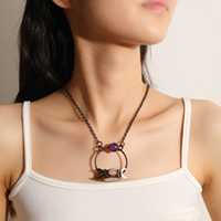 Unique Naturel Druzy Géode et Quartz Rose Améthyste Pierre Gemme Bronze Pendentif Collier pour Femmes Unisexe Fête