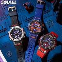 Nouvelle montre sport numérique pour homme SMAEL 8069, boîtier résistant à l'eau 50 bars, alarme, chronomètre, affichage LED, rétroéclairage, plastique acrylique