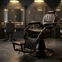 Fauteuil de barbier ergonomique de luxe noir et or EaseNeat, inclinable hydrauliquement, pivotant à 360°, avec structure métallique