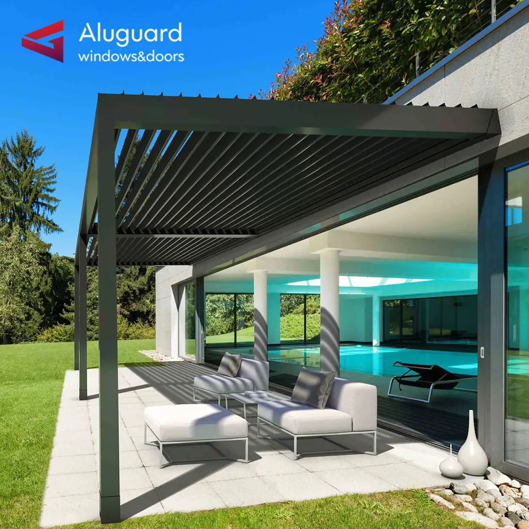 Luxury Modern design garden pergola outdoor Waterproof pergola custom bioclimatique aluminium Lowe glass sun shade pergola