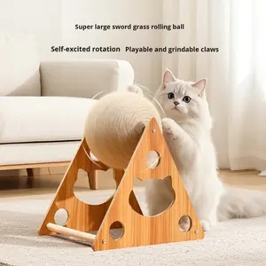 Rascador Interactivo Clásico de Alta Calidad para Gatos, con <span class=keywords><strong>Bola</strong></span> de Madera, Cuerda de Sisal Envuelta a Mano y Juguete de Plumas para Gatos - Product Image 2