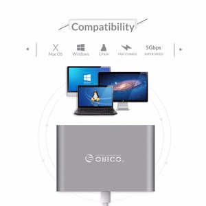 Hub USB-C <span class=keywords><strong>ORICO</strong></span> RCR2A 4 en 1 Type-C à Type-C 3.0 2 ports USB 3.0 Adaptateur RJ45 pour Macbook - Product Image 2