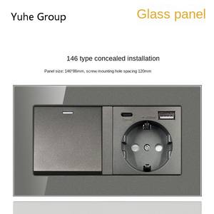 Interruptor de Pared Alemán de Alta Calidad, Color Gris Plateado, Vidrio Templado, Estándar Europeo 146 16A, Enchufe de 3 Pines, Interruptor 1 a 2 con Panel Táctil - Product Image 2